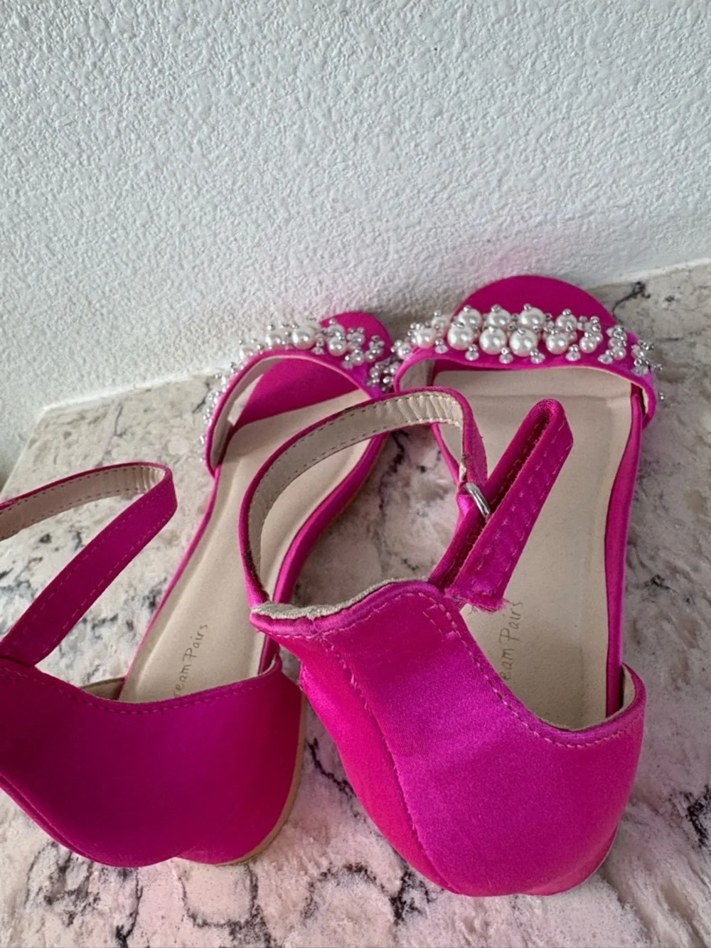 Dream Pairs Fuchsia Pearl & Rhinestone Block Heel Sandals